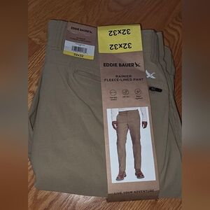 Men's Eddie Bauer Rainier Fleece Lined Pant 32 X 32 Tan Pants NWT